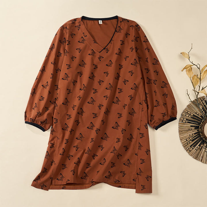 Buddha Stones Langarmshirt aus Polyester mit Schmetterlingsmuster, V-Ausschnitt - Sienna - US12, UK/AU16, EU44 (2XL) - image 0