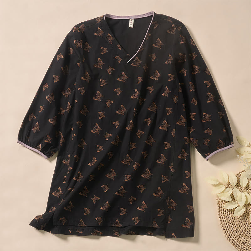 Buddha Stones Langarmshirt aus Polyester mit Schmetterlingsmuster, V-Ausschnitt - Schwarz - US12, UK/AU16, EU44 (2XL) - image 6