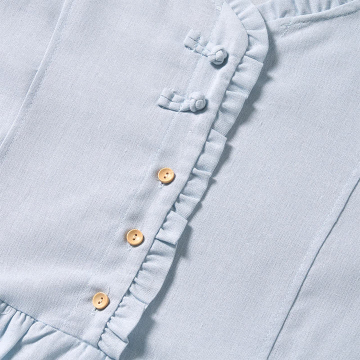 Buddha Stones Sommerliches Midikleid aus Baumwolle mit Falten, Knöpfen und kurzen Ärmeln – perfekt für den Arbeitsweg - image 3