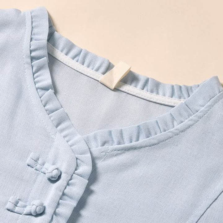 Buddha Stones Sommerliches Midikleid aus Baumwolle mit Falten, Knöpfen und kurzen Ärmeln – perfekt für den Arbeitsweg - image 2