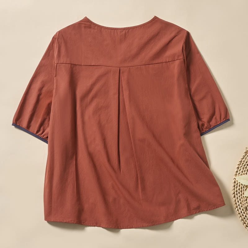Buddha Stones Lässiges Damen-T-Shirt aus Polyester mit V-Ausschnitt und Blumen-/Blattmuster - image 7