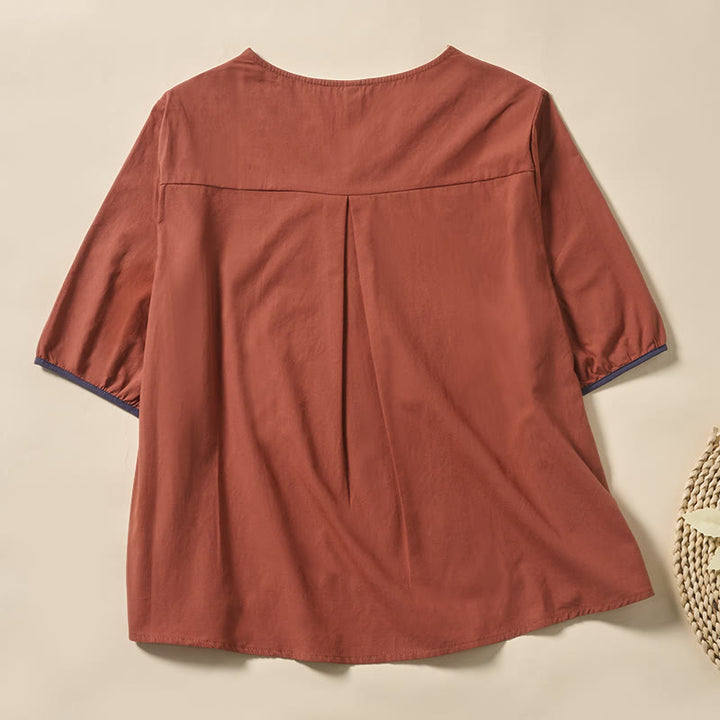 Buddha Stones Lässiges Damen-T-Shirt aus Polyester mit V-Ausschnitt und Blumen-/Blattmuster - image 7