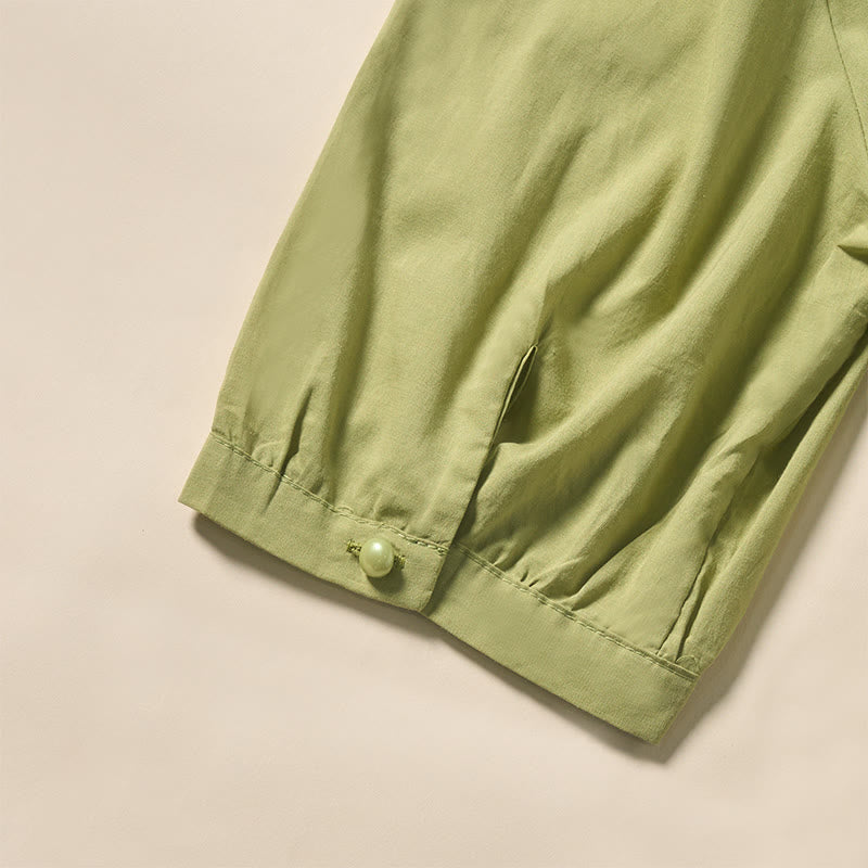 Buddha Stones Sommerliches, einfarbiges Kurzarmhemd für Damen mit V-Ausschnitt und Zierknöpfen - image 11