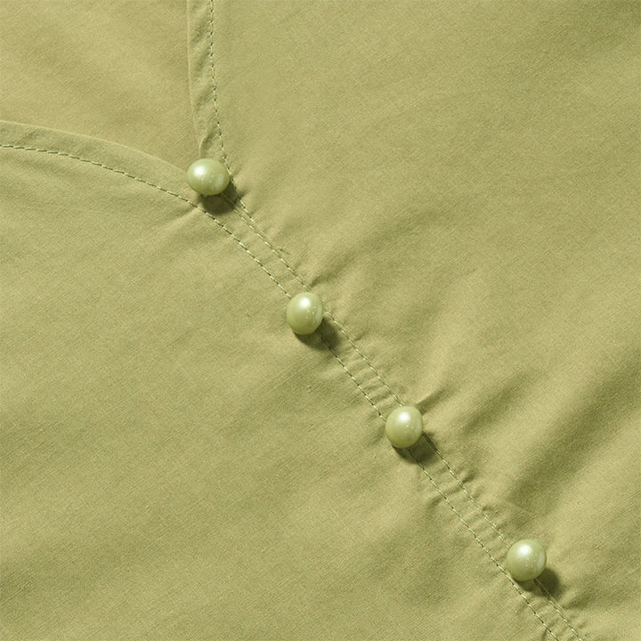 Buddha Stones Sommerliches, einfarbiges Kurzarmhemd für Damen mit V-Ausschnitt und Zierknöpfen - image 9