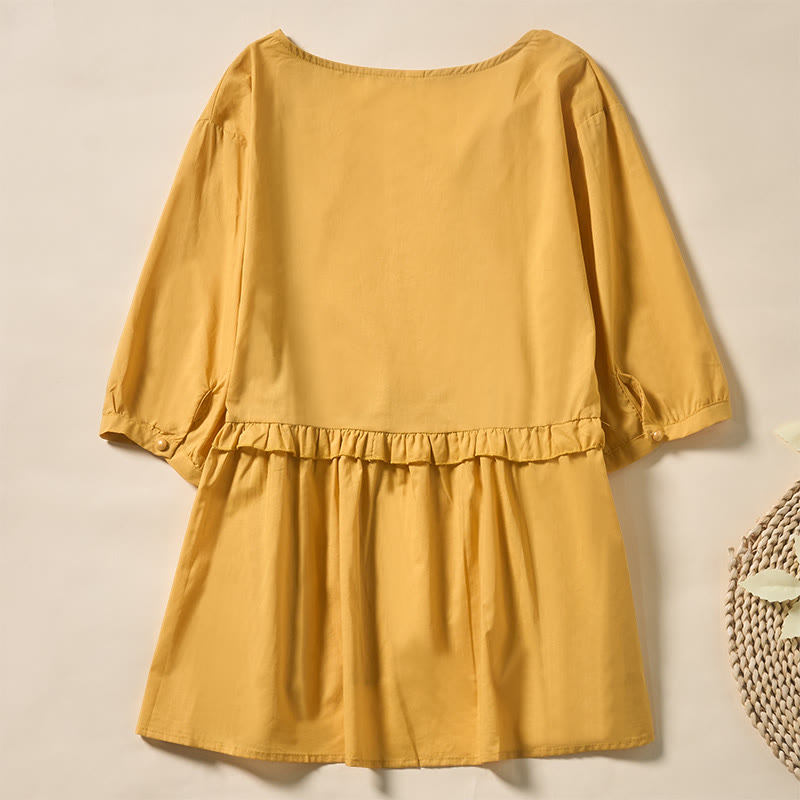 Buddha Stones Sommerliches, einfarbiges Kurzarmhemd für Damen mit V-Ausschnitt und Zierknöpfen - image 27