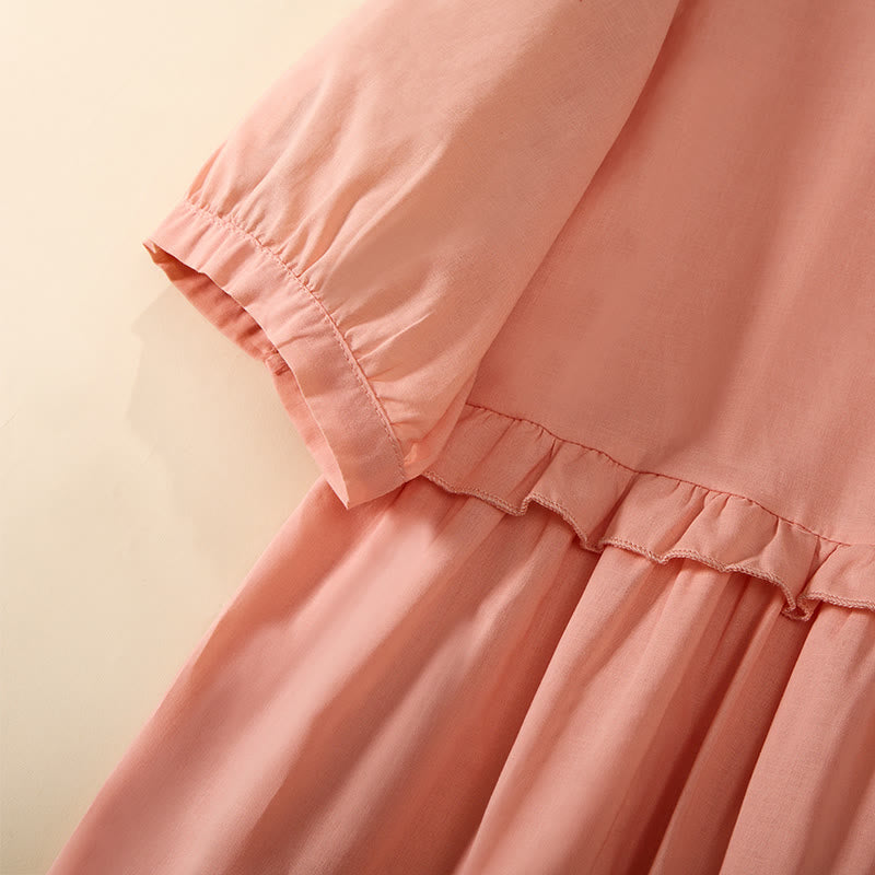 Buddha Stones Sommerliches, einfarbiges Kurzarmhemd für Damen mit V-Ausschnitt und Zierknöpfen - image 15