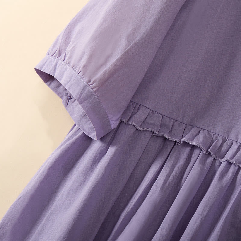 Buddha Stones Sommerliches, einfarbiges Kurzarmhemd für Damen mit V-Ausschnitt und Zierknöpfen - image 22