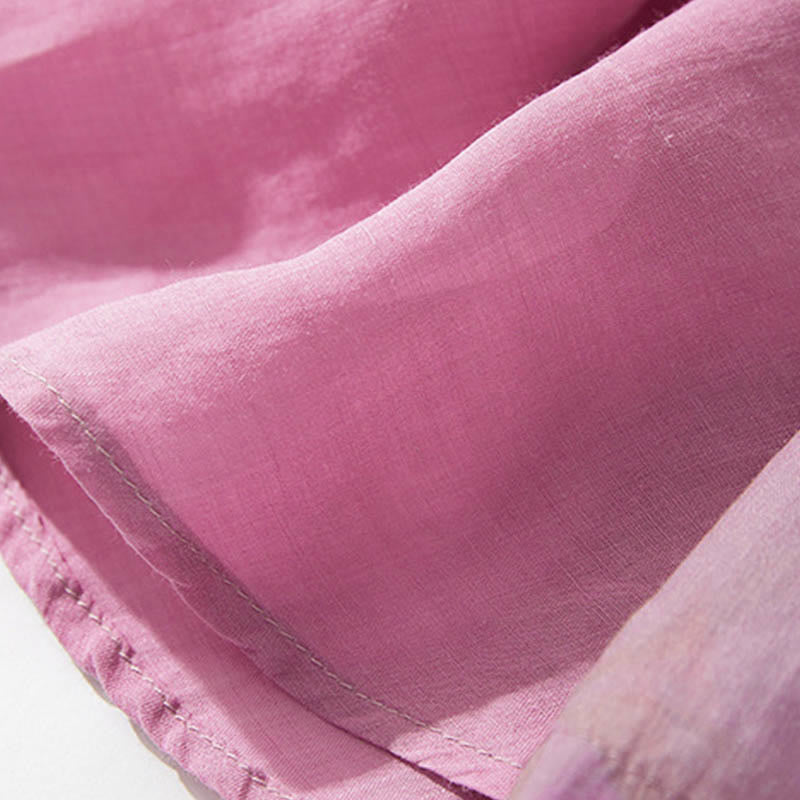 Buddha Stones Sommerliches Midikleid mit Stehkragen, kurzen Ärmeln und Taschen, Orchideenmuster und Blumenmuster - image 6