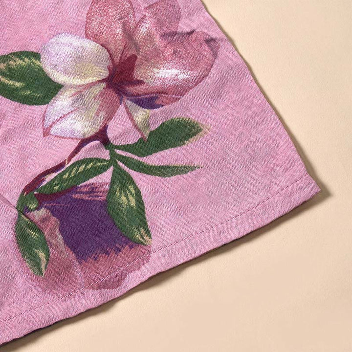 Buddha Stones Sommerliches Midikleid mit Stehkragen, kurzen Ärmeln und Taschen, Orchideenmuster und Blumenmuster - image 4