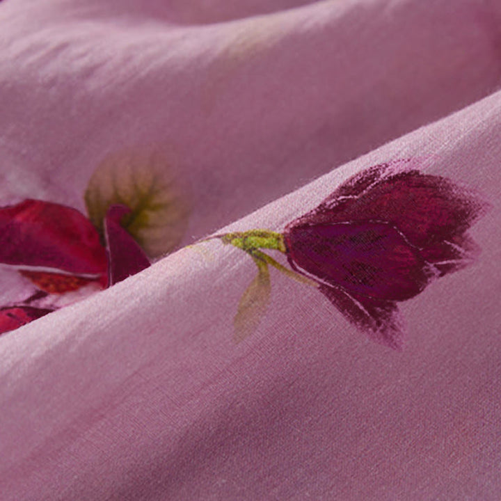 Buddha Stones Sommerliches Midikleid mit Stehkragen, kurzen Ärmeln und Taschen, Orchideenmuster und Blumenmuster - image 5