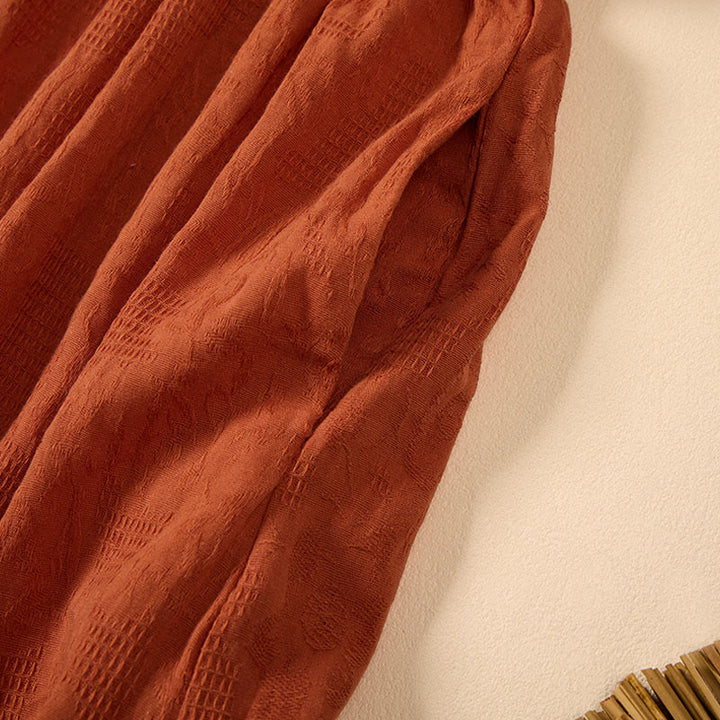 Buddha Stones Sommerliches, mittellanges Baumwollkleid mit V-Ausschnitt, floraler Stickerei, kurzen Ärmeln und Taschen - image 5