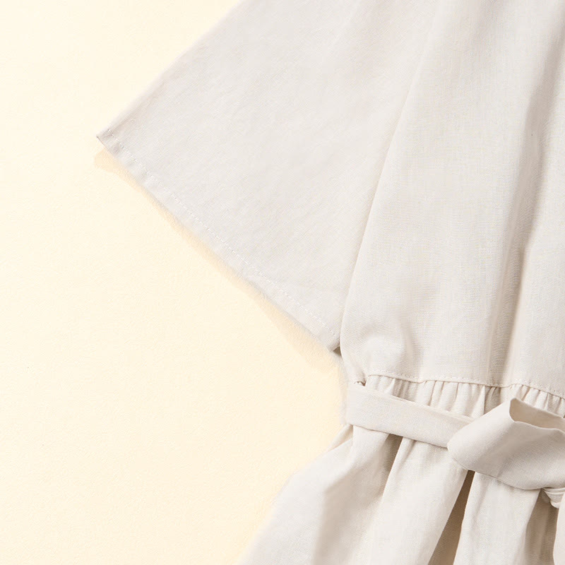 Buddha Stones Sommerliches, einfarbiges A-Linien-Kleid mit kurzen Ärmeln und Schnürung, Taschen - image 13