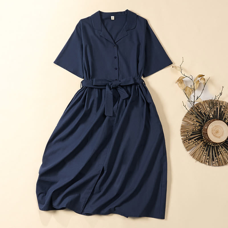 Buddha Stones Sommerliches, einfarbiges A-Linien-Kleid mit kurzen Ärmeln und Schnürung, Taschen - SteelBlue - US 8-10, UK/AU 12-14, EU 40-42 (2XL) - image 0