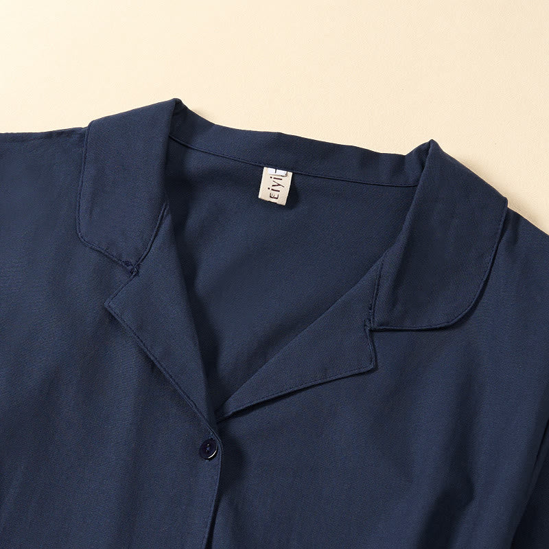 Buddha Stones Sommerliches, einfarbiges A-Linien-Kleid mit kurzen Ärmeln und Schnürung, Taschen - image 2