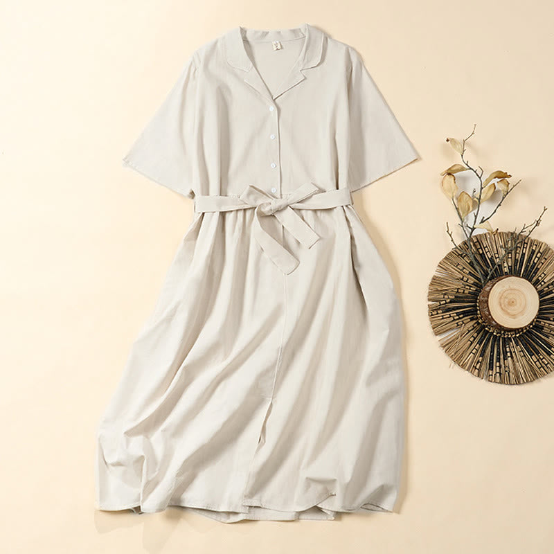 Buddha Stones Sommerliches, einfarbiges A-Linien-Kleid mit kurzen Ärmeln und Schnürung, Taschen - Beige - US 8-10, UK/AU 12-14, EU 40-42 (2XL) - image 8