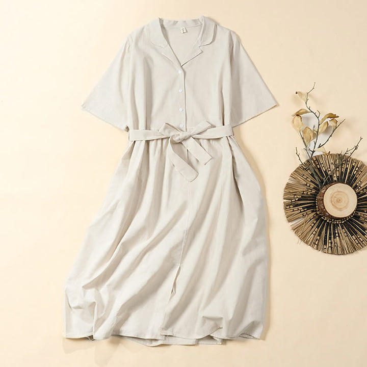 Buddha Stones Sommerliches, einfarbiges A-Linien-Kleid mit kurzen Ärmeln und Schnürung, Taschen - Beige - US 8-10, UK/AU 12-14, EU 40-42 (2XL) - image 8