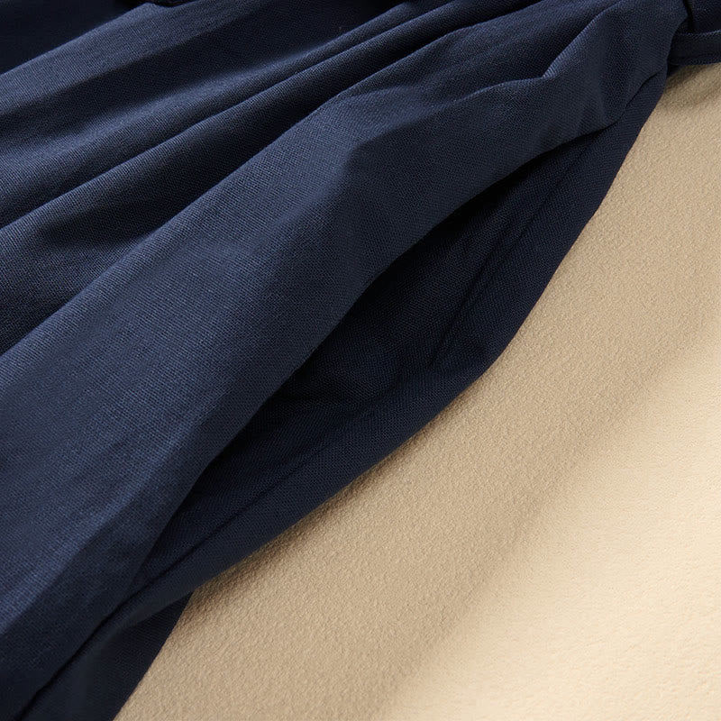 Buddha Stones Sommerliches, einfarbiges A-Linien-Kleid mit kurzen Ärmeln und Schnürung, Taschen - image 6