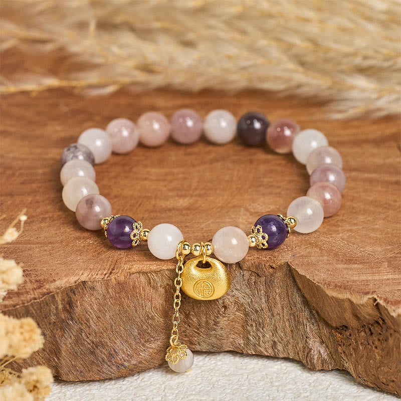 Buddha Stones Armband aus goldener Seide und Jade mit Fu-Figur (Hase) zum Schutz vor bösen Geistern - Goldene Seiden-Jade-Fu-Figur (Handgelenkumfang: 14-15 cm) - image 0
