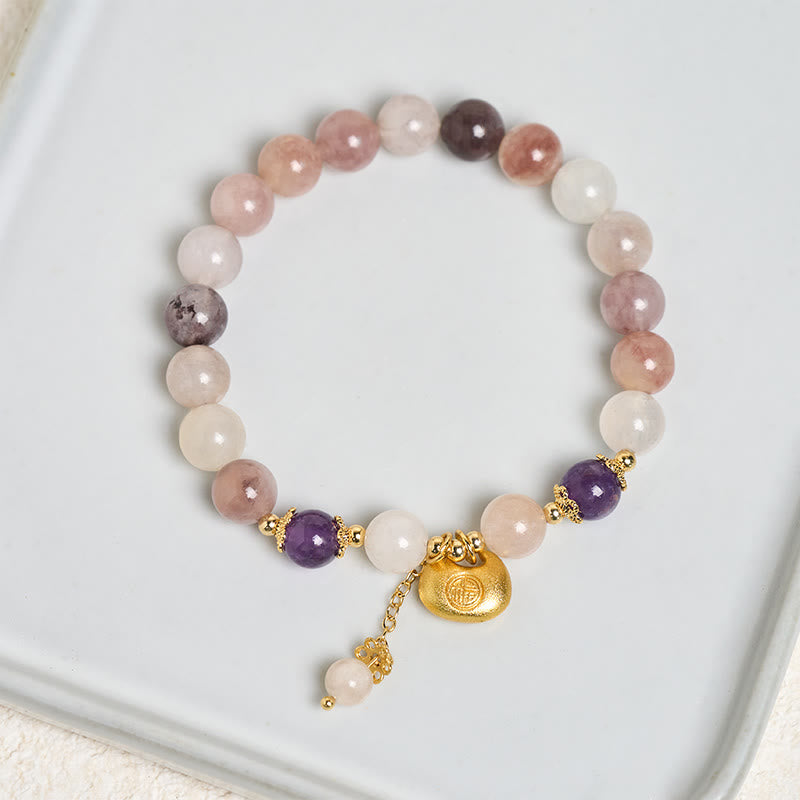 Buddha Stones Armband aus goldener Seide und Jade mit Fu-Figur (Hase) zum Schutz vor bösen Geistern - image 4