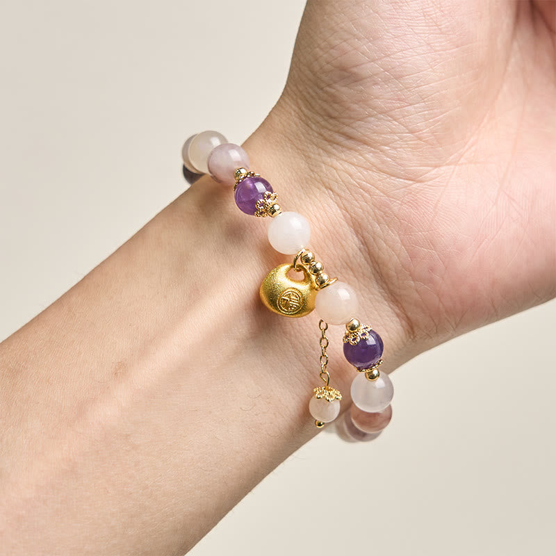 Buddha Stones Armband aus goldener Seide und Jade mit Fu-Figur (Hase) zum Schutz vor bösen Geistern - image 3
