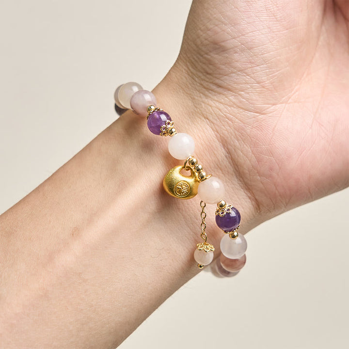 Buddha Stones Armband aus goldener Seide und Jade mit Fu-Figur (Hase) zum Schutz vor bösen Geistern - image 3