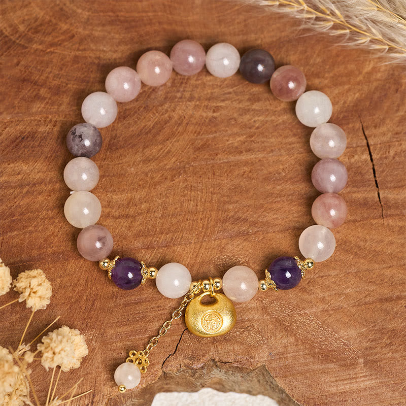 Buddha Stones Armband aus goldener Seide und Jade mit Fu-Figur (Hase) zum Schutz vor bösen Geistern - image 2