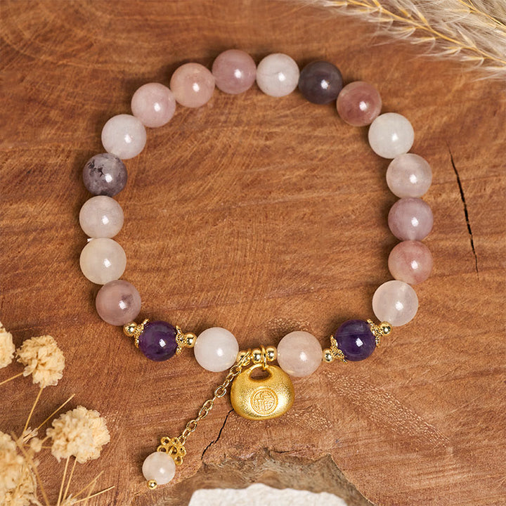 Buddha Stones Armband aus goldener Seide und Jade mit Fu-Figur (Hase) zum Schutz vor bösen Geistern - image 2