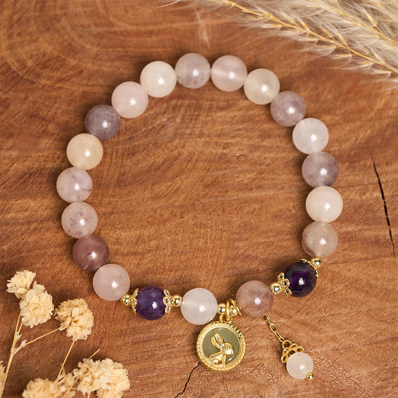 Buddha Stones Armband aus goldener Seide und Jade mit Fu-Figur (Hase) zum Schutz vor bösen Geistern - image 8