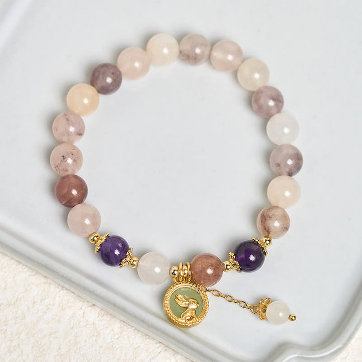 Buddha Stones Armband aus goldener Seide und Jade mit Fu-Figur (Hase) zum Schutz vor bösen Geistern - image 11