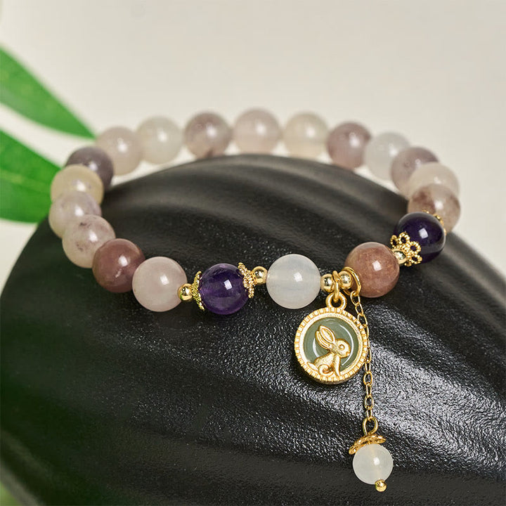 Buddha Stones Armband aus goldener Seide und Jade mit Fu-Figur (Hase) zum Schutz vor bösen Geistern - image 9