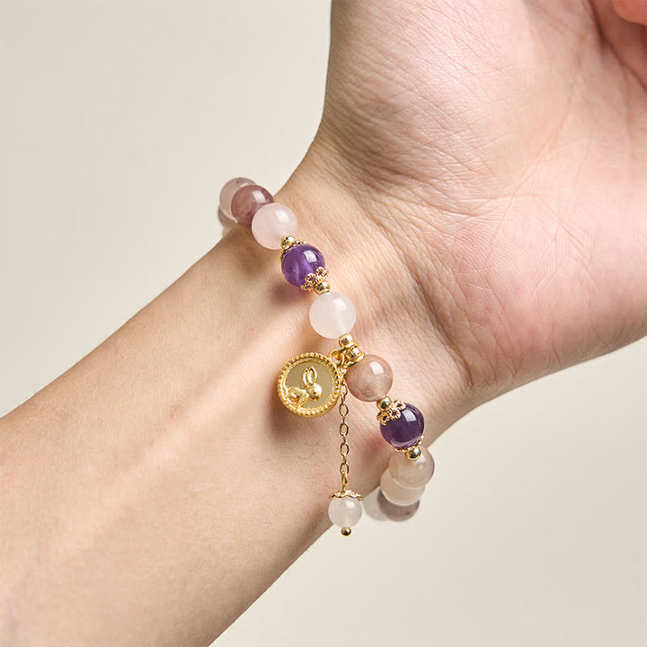 Buddha Stones Armband aus goldener Seide und Jade mit Fu-Figur (Hase) zum Schutz vor bösen Geistern - image 10