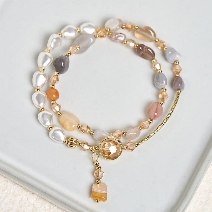 Buddha Stones, unregelmäßiges Perlen-Glasperlen-Doppelwickelarmband - Glas (Handgelenkumfang: 14-15 cm) - image 0
