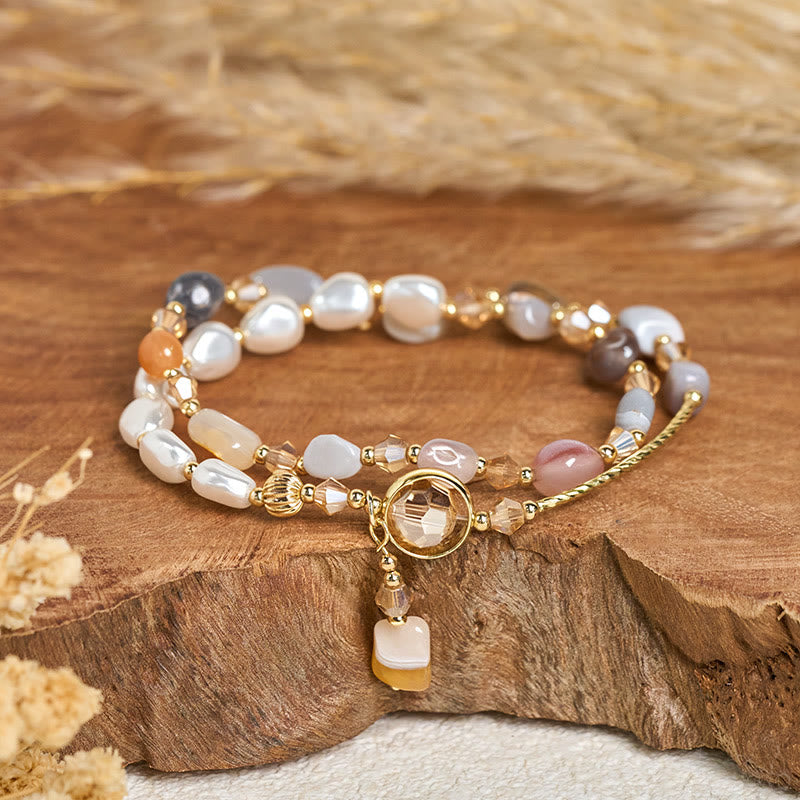 Buddha Stones, unregelmäßiges Perlen-Glasperlen-Doppelwickelarmband - image 1