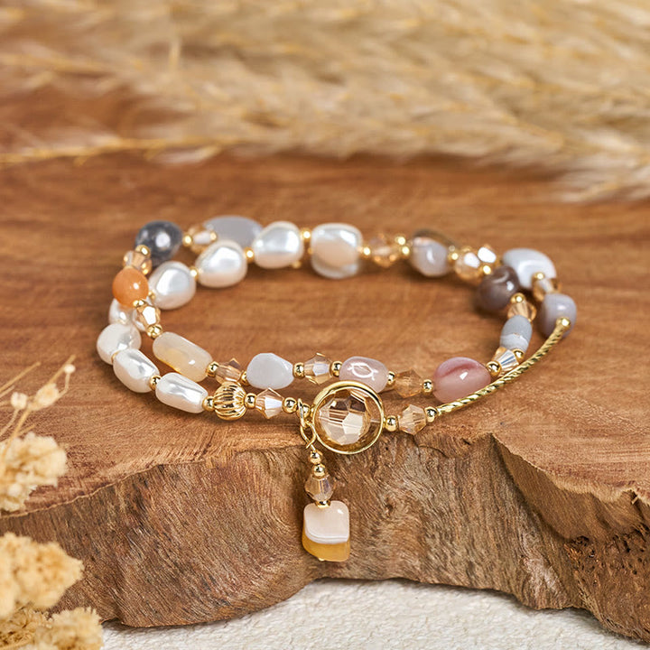 Buddha Stones, unregelmäßiges Perlen-Glasperlen-Doppelwickelarmband - image 1