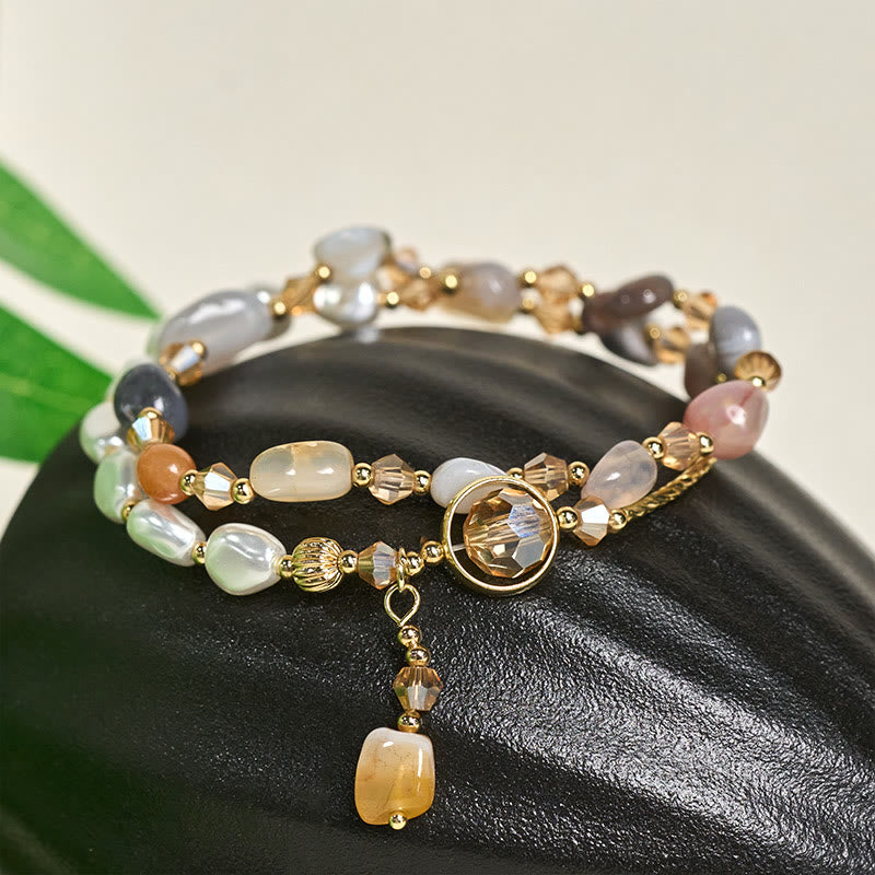 Buddha Stones, unregelmäßiges Perlen-Glasperlen-Doppelwickelarmband - image 2