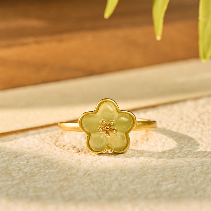 Buddha Stones Glücksring aus Hetian-Jade und Kupfer mit Pflaumenblüte - image 2