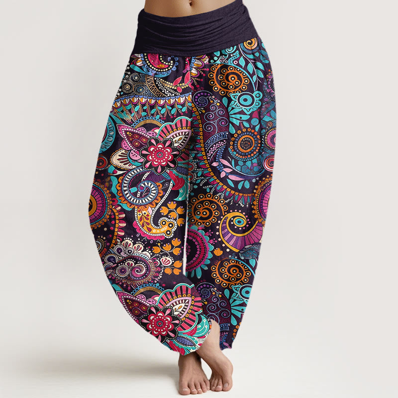 Buddha Stones Baumwoll-Haremshose mit traditionellem Paisley-Muster und elastischem Bund für Damen - Schwarz - US16, UK/AU20, EU48 (3XL) - image 0