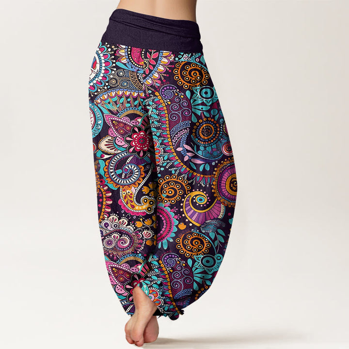 Buddha Stones Baumwoll-Haremshose mit traditionellem Paisley-Muster und elastischem Bund für Damen - image 1