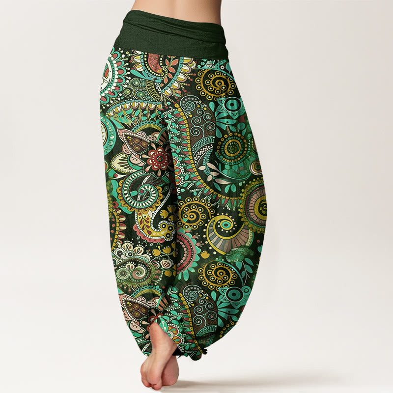 Buddha Stones Baumwoll-Haremshose mit traditionellem Paisley-Muster und elastischem Bund für Damen - image 6