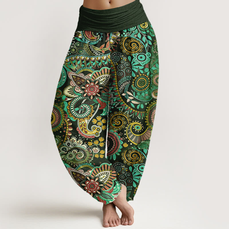 Buddha Stones Baumwoll-Haremshose mit traditionellem Paisley-Muster und elastischem Bund für Damen - Dunkelgrün - US16, UK/AU20, EU48 (3XL) - image 5