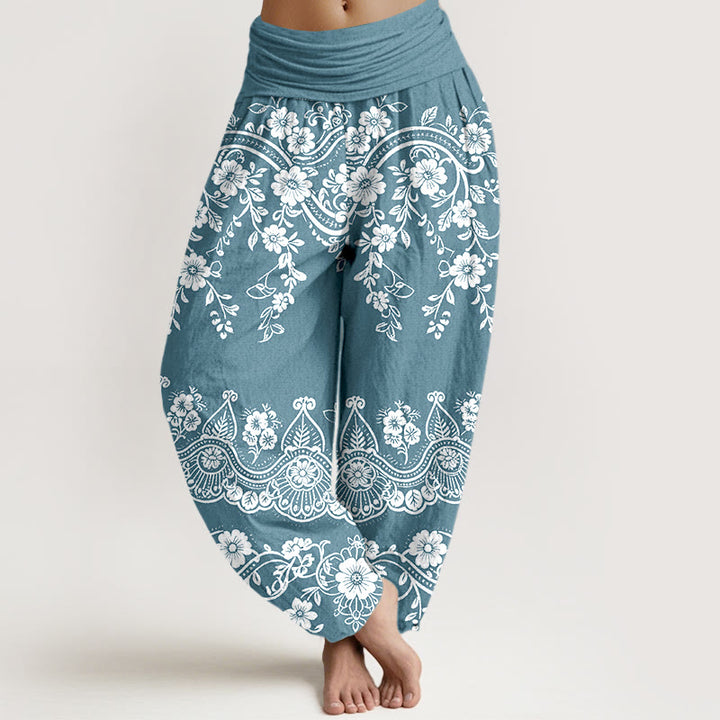 Buddha Stones Baumwoll-Haremshose mit traditionellem Blumen-, Ranken- und Blattmuster, elastischer Bund, Damen - Himmelblau - US16, UK/AU20, EU48 (3XL) - image 8