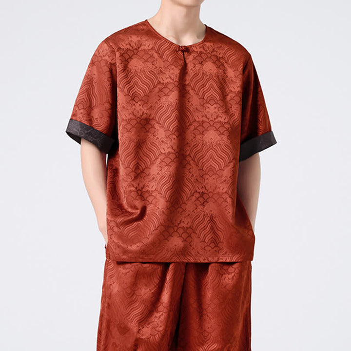 Buddha Stones Sommerliches Retro-T-Shirt mit Knister- und Wolkenmuster, Kurzarm, für Herren - image 18