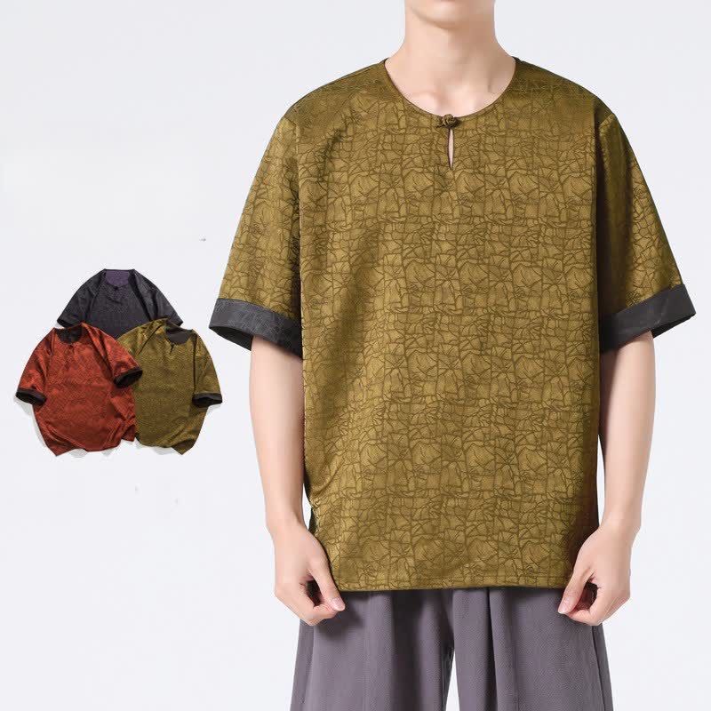 Buddha Stones Sommerliches Retro-T-Shirt mit Knister- und Wolkenmuster, Kurzarm, für Herren - image 0