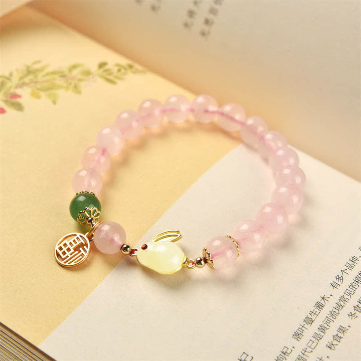 Armband „Jahr des Kaninchens“, natürliches rosa Kristallgrünes Achat-Häschen-Liebes-Glück-Armband - image 4