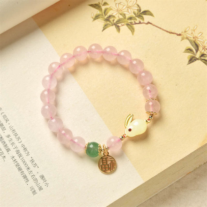 Armband „Jahr des Kaninchens“, natürliches rosa Kristallgrünes Achat-Häschen-Liebes-Glück-Armband - image 5