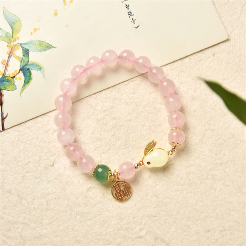 Armband „Jahr des Kaninchens“, natürliches rosa Kristallgrünes Achat-Häschen-Liebes-Glück-Armband - image 6
