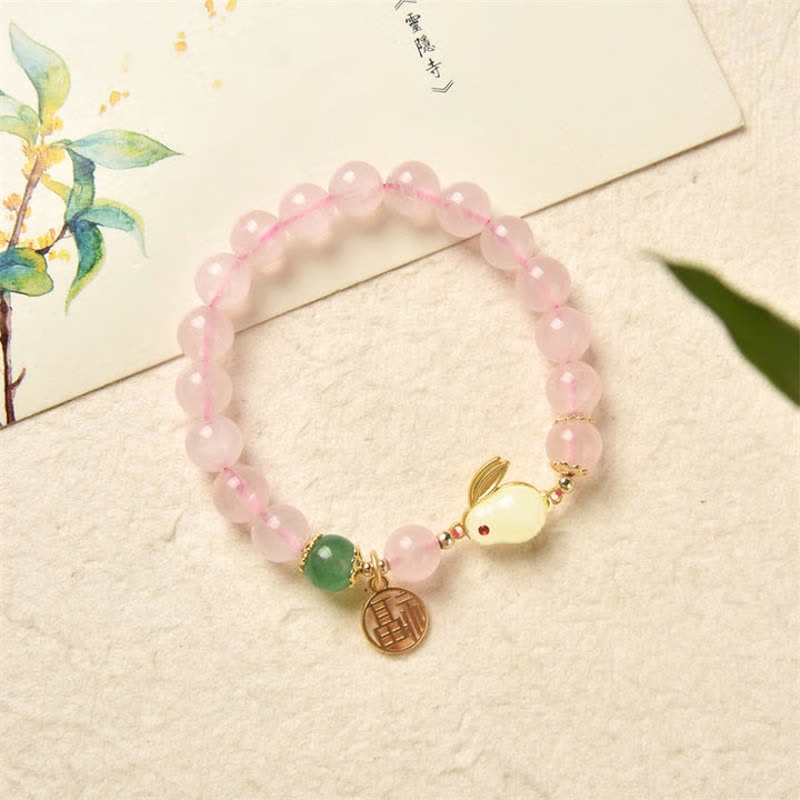 Armband „Jahr des Kaninchens“, natürliches rosa Kristallgrünes Achat-Häschen-Liebes-Glück-Armband - image 6