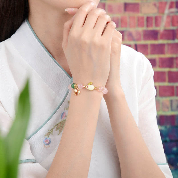 Armband „Jahr des Kaninchens“, natürliches rosa Kristallgrünes Achat-Häschen-Liebes-Glück-Armband - image 2