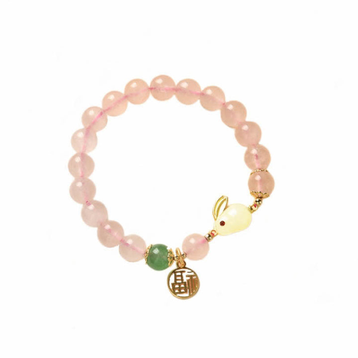 Armband „Jahr des Kaninchens“, natürliches rosa Kristallgrünes Achat-Häschen-Liebes-Glück-Armband - image 7