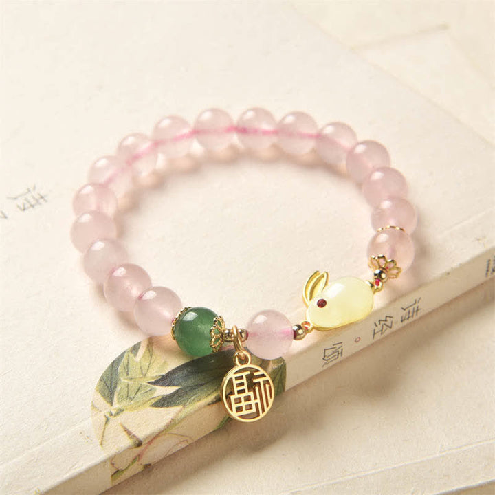 Armband „Jahr des Kaninchens“, natürliches rosa Kristallgrünes Achat-Häschen-Liebes-Glück-Armband - image 1